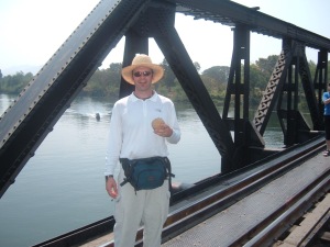Traveling Ted on the River Kwai Bridge